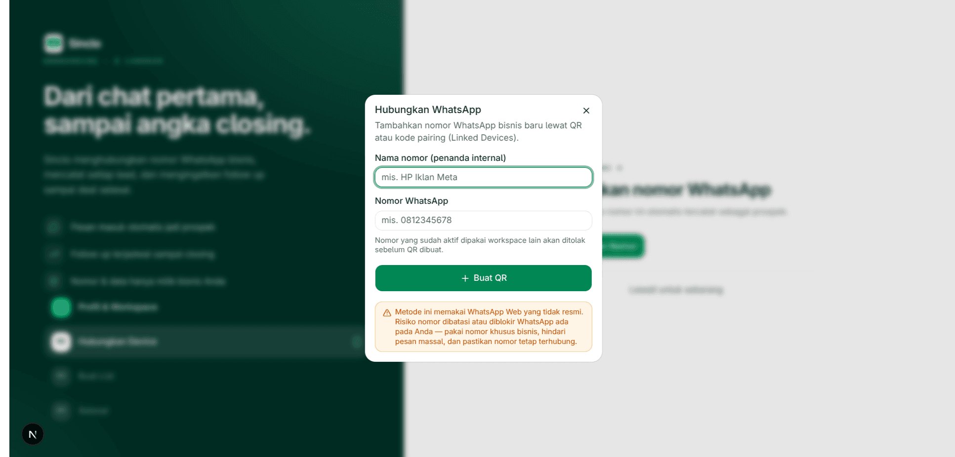 4 — Beri nama device lalu scan QR dari WhatsApp